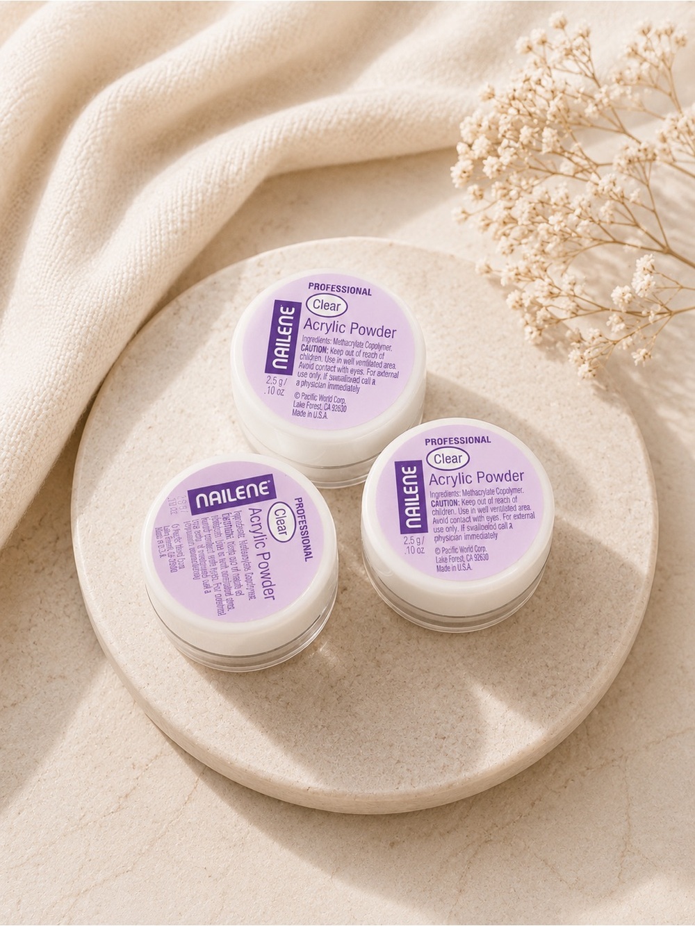 Nailene Clear Professional Acrylic Powder - Lavender Label (Set of 3)